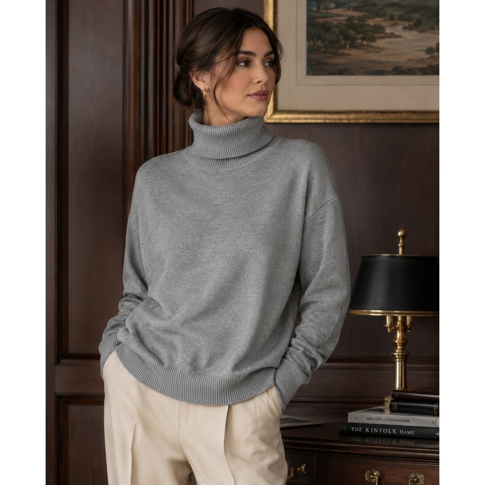 Jos. A. Bank Traveler Gray 100% Merino Wool Turtleneck Sweater Large